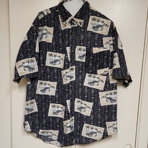 Puritan Black and Cream Casual Button Down Shirt with Vintage Print